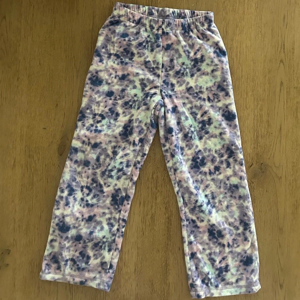 Lands' End Girls Warm Winter Soft Fleece Purple Tie-Dye Pajamas 10/12 Medium